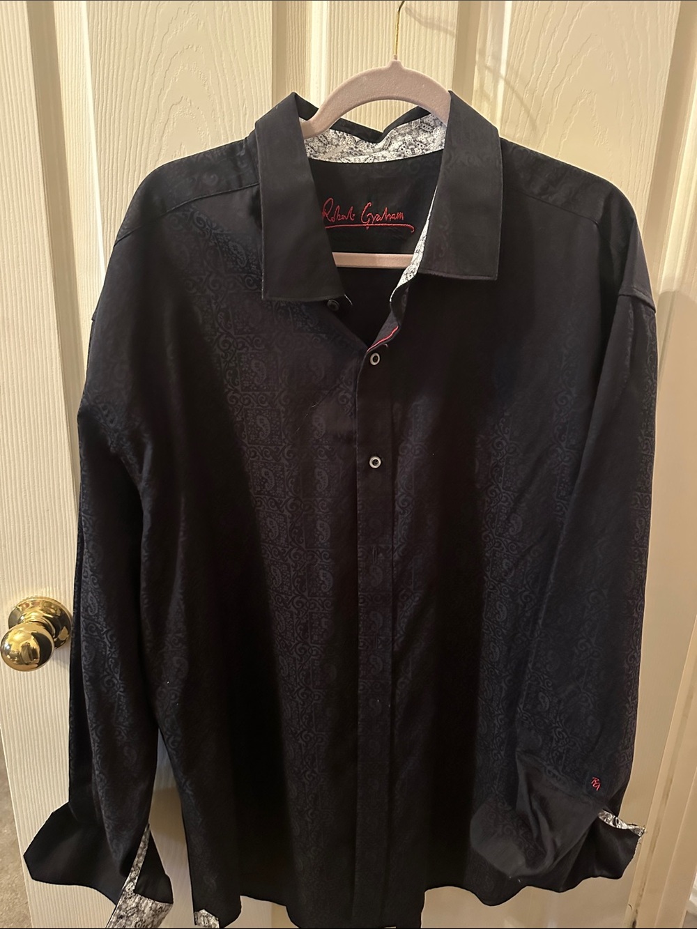 Robert Graham Black Men's Dress Shirt with Subtle Jacquard 3XL T